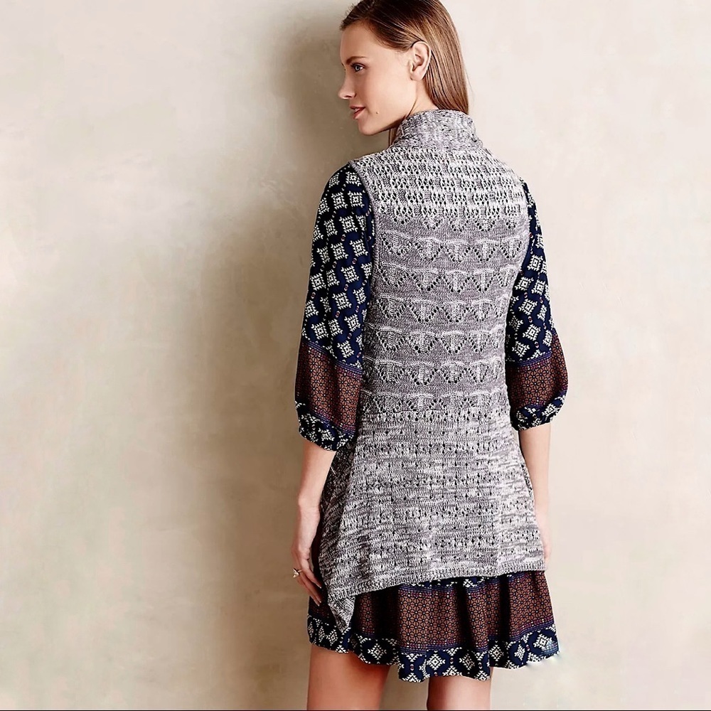 Anthropologie Moth Lavena Pointelle Draped Open Front Cardigan Sweater Vest Grey - Picture 2 of 16